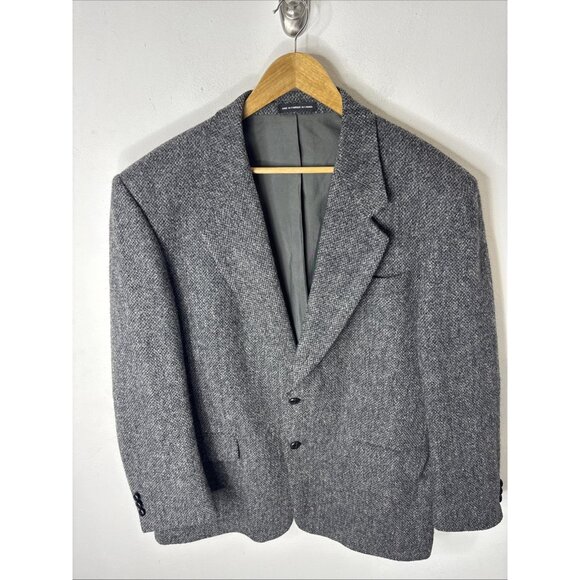 Harris Tweed Blazer Men’s 44S Short Gray Herringbone Wool Sport Coat Scottish - Picture 1 of 7